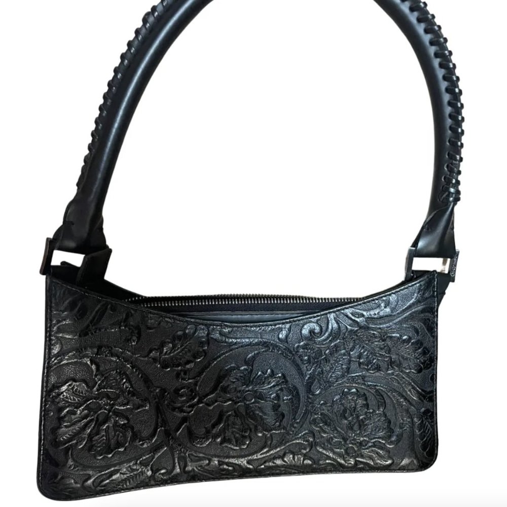 KENZO VINTAGE FLORAL EMBOSSED LEATHER HANDBAG PURSE